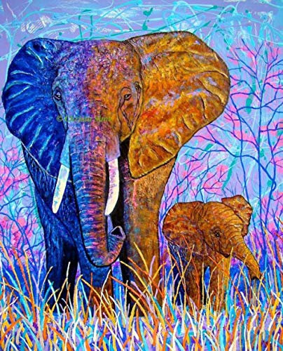 XCSQTYMY Malen nach Zahlen Bunter Elefant für Erwachsene DIY Ölgemälde-Set für Kinder Anfänger