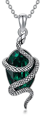 PDTJMTG Schlangen Halskette 925 Sterling Silber Halskette Schlange mit Amethyst/Grünem Kristall Anhänger Feiner Geschenk für Frauen Mädchen