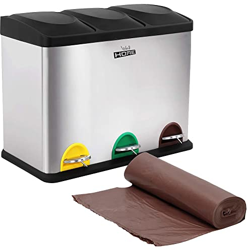 Conteneur de tri sélectif et recyclage écologique 45 L (3 x 15 L) avec pack 20 sacs poubelles