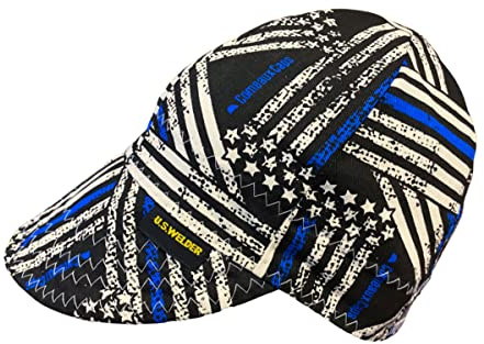 U.S. Welder Reversible Welding Cap Flag Print, Black/Blue, 7.375