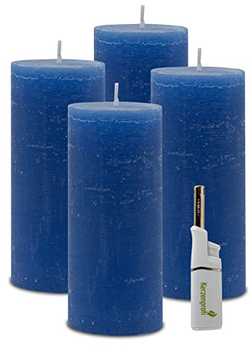 DecoLite: 4 x Rustik Polar-Stumpenkerzen 160/68 mm. Brenndauer ca. 64 Stunden. inkl. Kerzenprofi Stabfeuerzeug - Deutscher Markenhersteller - RAL Zertifikat (delft)