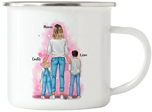 Kiddle-Design Mutter Kind Emaille Tasse Personalisiert Muttertagsgeschenk Name Mama Kinder Baby Sohn Tochter Geschenk Mütter Muttertag