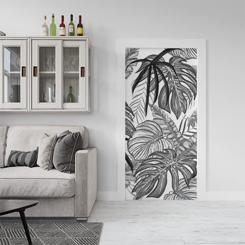 COPPIA Stickers Autocollant Poster de Porte Adhésif Tropical Noir et Blanc 73 X 205 cm Décoration Chambre Bureau Salon Couloir Fabrication française