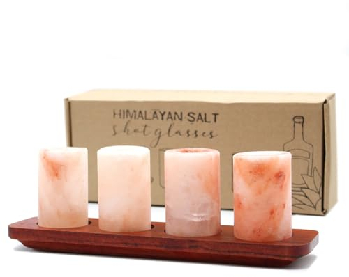 Himalayan Salt Rock Shot Glasses, Set of 4 in a Gift Box - Shot Glass Set for Tequila - Tequila Shot Glasses - Barware