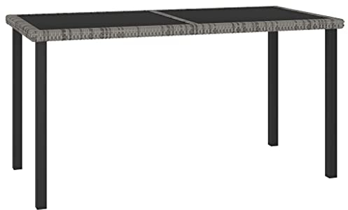 Makastle Gartentisch Bistrotisch 140x70x73 cm, Garten Esstisch aus Stahl und Gehärtetes Glas, Garten Tisch Terrassentisch Gartenmöbel für Balkon Terrasse, Grau Poly Rattan