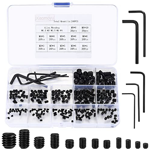 240 Pezzi Set di Viti Senza Testa a Esagonale, Viti a Brugola con Esagono Incassato, M3/M4/M5/M6/M8 Vite Grani a Testa Brugola Grani Filettati, con Chiave a Brugola (M1.5/M2/M2.5/ M3/M4)