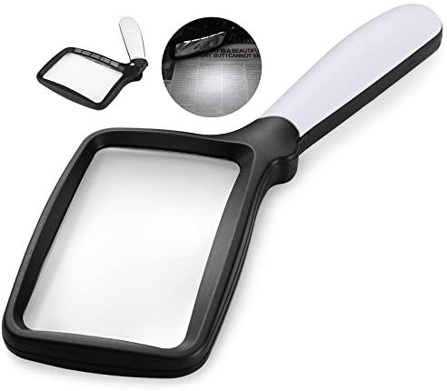 Magnifying Glass with Light, Folding Handheld 3X Large Rectangle Lighted Magnifier with Dimmable LED for Macular Degeneration Seniors Reading Newspaper, Books, Lighted Gift for Low Visions