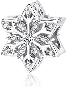 Qings Funkelnde Schneeflocke Charm Perle 925er Sterling Silber Sechseckiger Eis Schnee Blumen glänzender Weihnachtsanhänger für die Herstellung von Armband Halsketten