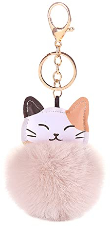 Mignon Porte-clés En Peluche Chat Boule De Fourrure, Pendentif Pompon Moelleux Pour Voiture, Sac Dame Fille, Décoration