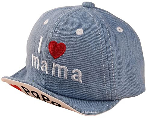 Generisch Kindermütze Cap Jeansblau mit gestickte Buchstaben - I Love Mama & Papa - Basecap Mütze Kinder