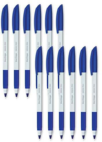 Berlingo Kugelschreiber Set, 12 Stück, Automatisch, Blau, 0,7 mm Strichbreite, für das Büro, das Home Office oder die Schule und Uni, Serie Triangle Snow Pro