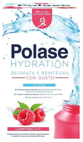 Polase Hydration Lampone, Integratore Sali Minerali, 12 Sticks | con Magnesio e Potassio e Vitamina C