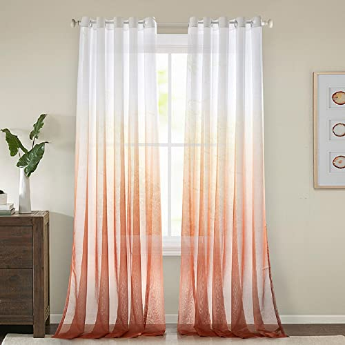 Lanqinglv Gardinen Vorhänge Transparent Farbverlauf Voile Sheer 2er Set Weiß Rot Vorhang mit Ösen Ösenschals Dekoschal Fensterschal für Schlafzimmer Wohnzimmer 132x160cm (B x H)