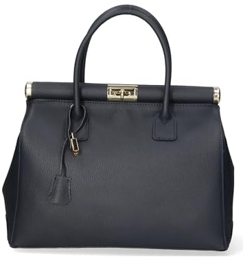 Damenhandtasche mit zwei Fächern und abnehmbarem Schultergurt. Italienisches Handwerksprodukt aus echtem Dollar-Leder. Hergestellt in Italien GLX22800523FBG-D24_BLU_JEANS 35x26x16 cm