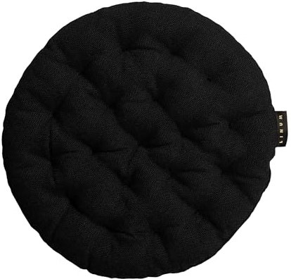 LINUM Pepper Elegantes Rundes Sitzkissen für Indoor und Outdoor Ø 37cm, 100% Baumwolle, Waschbar, Schwarz