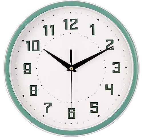 Topkey Reloj de pared redondo silencioso para cocina, estilo moderno, sin tictac, decorativo, para dormitorio, oficina, sala de estudio, cocina, color verde