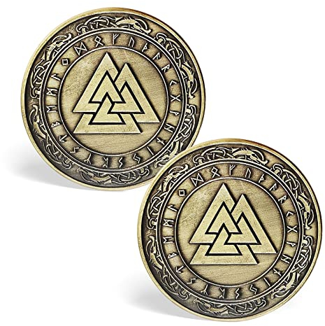 Wikinger-Valknut-Münze | Wikingerknoten der geschlagenen Kriegermünze | nordische Mythologie-Krieger-Symbol-Amulett | Wikingergeschenke für Männer und Frauen