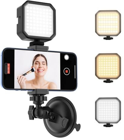 HzTinT Suction Cup Phone Mount with Rechargeable Light, Mirror Phone Holder with Light Shower Bathroom Kitchen, Mirror Tripod for TikTok YouTube Instagram Make Up Pics Video Content Creator