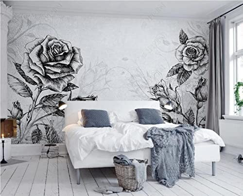 3D Mural Wallpaper Black and White Line Sketch Roses 3D Murals Wallpaper for Bedroom and Living Room Wall Decoration