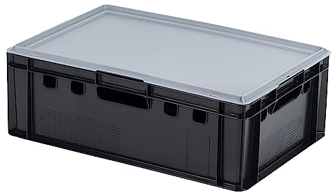 E2 Kiste mit grauem Deckel 600 x 400 x 200 mm Fleischkiste Lagerkiste Metzgerkiste in schwarz