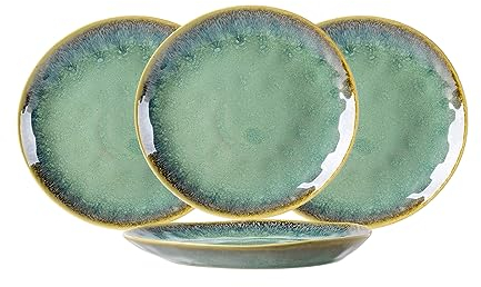 Henten Home 4 teilig Teller Steingut, Grün Dessertteller Frühstücksteller- Flache Kuchenteller Salatteller Set für 4 Personen, Speiseteller Set