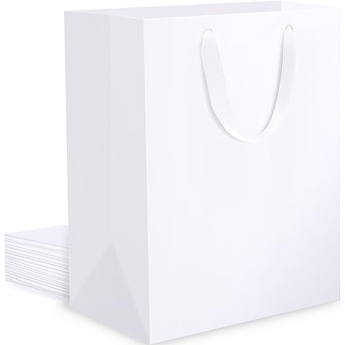 EUSOAR Papiertüten mit Henkel Weiß - 10 Stück 250GSM Papier Geschenk Tüten - M 20x10x28cm Partytüten Hochglanz Geschenktasche - Kraftpapier Geschenktüten mit Griff - White Paper Bags