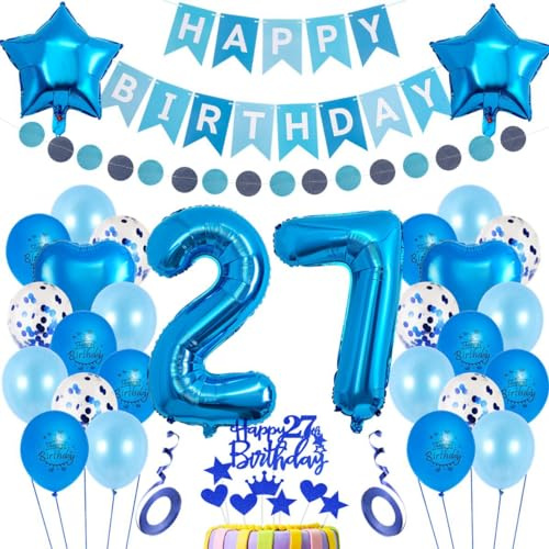 Luftballons 27. Geburtstag Deko Blau,27. Geburtstag Dekoration,Blau Tortendeko 27 Jahre,Mann 27 Deko,Frau Männer Ballon 27. Party, Geburtstagsdeko 27. Mann Frauen