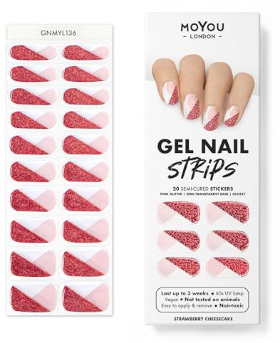 MOYOU London Semi Cured Gel Nail Strips - 20 Pcs. Nail Wraps for Salon-Quality Manicure - Works with Any UV Lamp - Easy to Apply, Trim, & Remove Gel Stickers