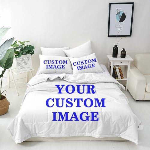 ANHOPE Personalisierte Bettwäsche für Familie Paare Freunde Personalisiert Bettbezug und Kissenbezug mit Foto Text Logo Weich Microfaser Geometrisch Welle Gestreift Bettbezüge mit Reißverschluss
