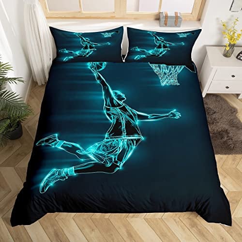 Basketball Duvet Cover Gaming Sports Bedding Set for Kids Boys Girls Teens Room Decor Gift for Basketball Lover Single Size Comforter Cover Set Urban Sports Bedspread Cover 2Pcs Zipper