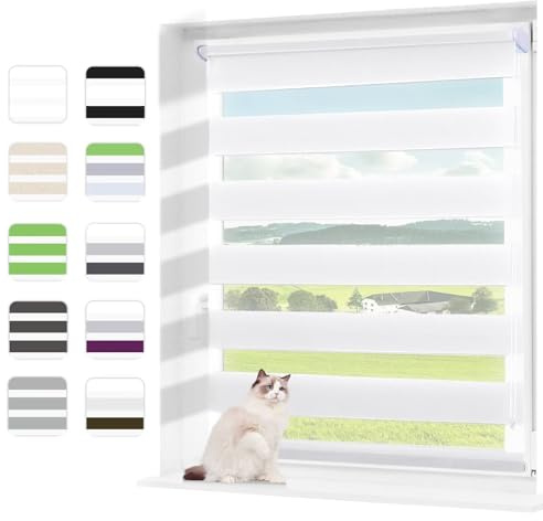 Wudomi Doppelrollo Klemmfix ohne Bohren Weiß 70x120cm(BxH),Lichtdurchlässig und Verdunkelnd Duo Rollo,Klemmrollo Seitenzugrollo für Schlafzimmer, Badezimmer, Wohnzimmer Fenster und Tür
