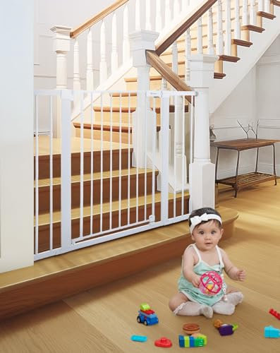 COMOMY 91,4 cm extra hohes Babygitter für Treppen, Türen, passend für Öffnungen von 74,9 cm bis 116,8 cm breit, automatisches Schließen, extra breites Hundegitter für Haus, druckmontiert, einfacher