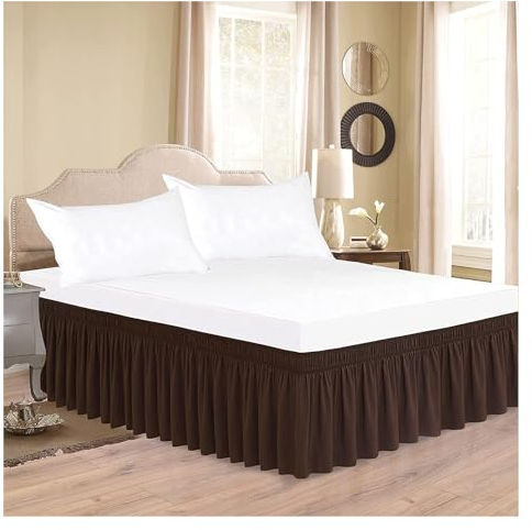 JMORCO BettschüRze Klassischer, Dicker, einfarbiger Bettrock mit Rüschen, Knitter- und lichtbeständigem Stoff und breitem elastischem Gürtel Bettvorleger (Color : Brown, Size : King 200x200x38cm)