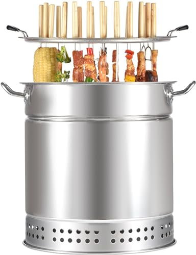 BESTXH PoêLe Suspendue Barbecue Charbon Bois, Baril à Grille Barbecue en Acier Inoxydable, Baril Gril Braisé à Charbon Cylindrique Portable, Panier Grillade à Roulement Multifonctionnel à 360 °,A