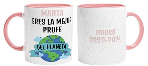 LA CASA DE LA TAZA | Taza Personalizada Profesores | 350 ml | Regalos Originales Para Profes | Taza Día fin de curso | Apta para Microondas | Ideal Para Regalos Personalizado. P (ROSA)