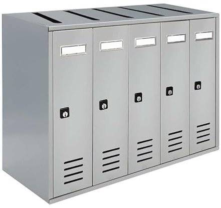 ALUBOX CUBO Briefkastenanlage 5 Fächer 38,5x53x25 cm aus Verzinktem Blech Vertikale Briefkastenanlage für Außen- und Geschützten Innenbereich (Silber RAL 9006)