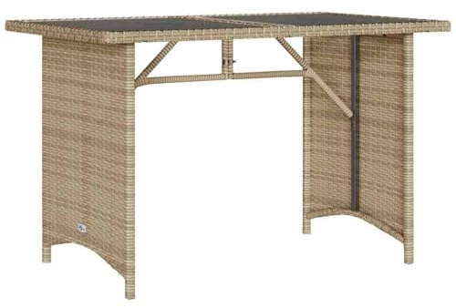 Makastle Polyrattan Gartentisch Garten Esstisch Balkontisch Terrassentisch Wetterfest Garten Tisch Esstisch Gartenmöbel mit Glasplatte Beige 110x68x70 cm Poly Rattan