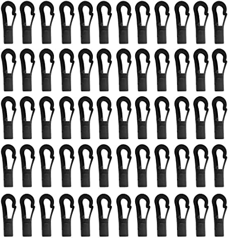 60pcs Black Shock Cord End Hooks for 5mm Bungee Cord - Secure & Rust- - Perfect for Camping & Tenting Enthusiasts