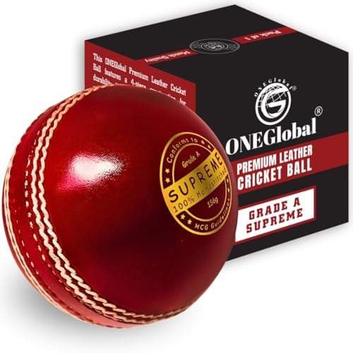 ONEGlobal Supreme Cricketball aus echtem Leder, 156 g, handgenäht, 156 g, harte Cricketbälle der Güteklasse A (SENIORS, 1 Rot)