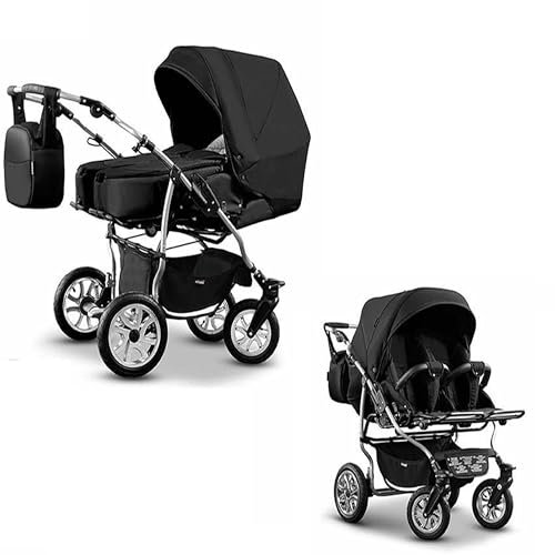Elcar 2-in-1-Zwillingskinderwagen City Twin 2 in 1 - 15 Teile - Schwarz