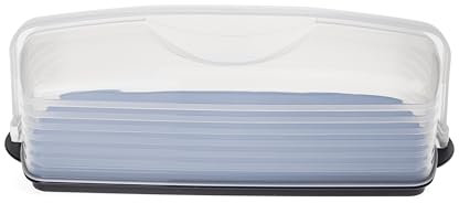 Tupperware Königskuchenbehälter schmal transparent anthrazit Behälter Kuchenbehälter Tortenbutler (inkl. 1x Klebe-Raupe)