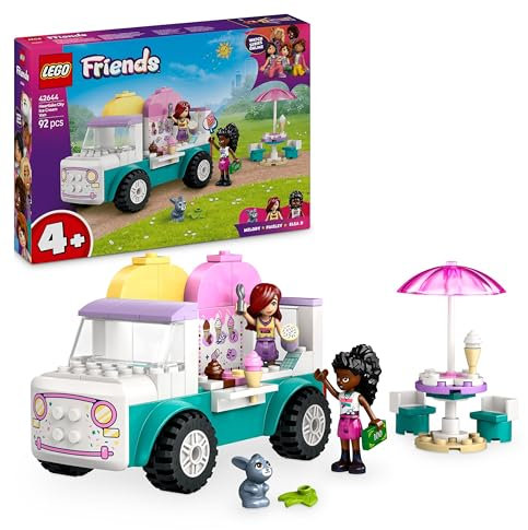 LEGO Friends Heartlake City Ice Cream Van Toy for Age 4+, Creative Pretend-Play Food Set for Girls, Includes 2 Mini Dolls and a Bunny Figure 42644