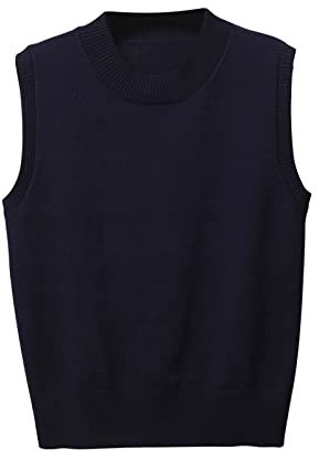 Women's Sweater Vest Sale, Knitted Jumper Crew Neck Tank Top Chunky Knitwear Pullover Casual Women Sweater Vest Sleeveless Round Neck Sweatshirt Short Knitted Tank Tops Knit Blouses for Ladies Navy