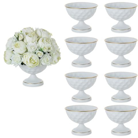 Sziqiqi Vase Weiß Kleine für Hochzeit: 15.5 cm Hoch Metall Urne Vasen Set of 10 - Blumentopf Weiss für Tischdeko - Vintage Blumenvase für Party Taufe Valentinstag