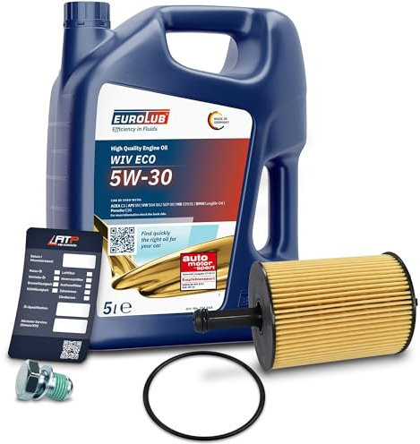 BESTPRICE 1x Ölfilter Filter für Ölwechsel inkl. Schraube & Motoröl 5L EUROLUB WIV ECO SAE 5W-30 Kompatibel mit A udi, DODGE, SEAT, SKODA, VW