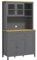 HOMCOM Armoire de Cuisine, Buffet Cuisine avec Plan de Travail, vaisselier Large avec 3 placards, tiroir, niches, Passe-câble, étagères réglables et Portes vitrées, Style Moderne, 100x40x180 cm, Gris