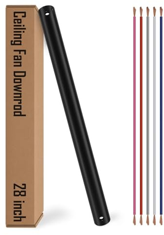 28 inch Ceiling Fan Downrod, Black Downrod for Ceiling Fans with lights, Extension Downrod with Wires, 1 inch Outside Diameter, Ceiling Fans and Accessories Replacement Parts, No Threaded, Black