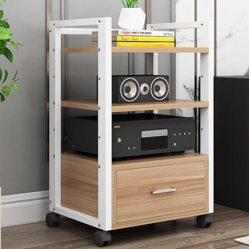 3/4/5-stufiger AV-Medienständer mit Schublade,Rollbares HiFi-Audio-/Video-Rack Stereo-Schrank TV- DVD-/CD-Player-Komponenten-Aufbewahrungseinheit,Büro-Heimkino-Lautsprecherregal Verstärkerhalter