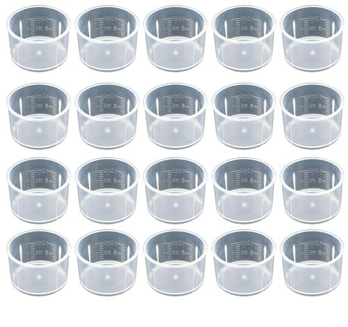 Set of 20 Clear Plastic Measure Cups Perfect for Measuring Small Liquid Quantities (10ml)