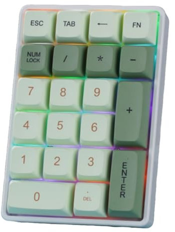 Pavé numérique mécanique sans fil Bluetooth à 21 touches avec commutateurs complets remplaçables à chaud, rétro-éclairage RVB multicolore pour ordinateur portable, Mac (Matcha – Tige verte)